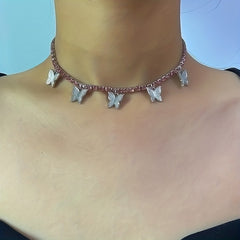 Double Row Butterfly Rhinestone Necklace