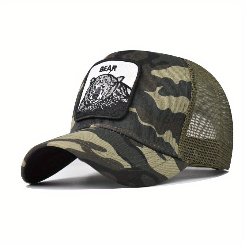 Bear Embroidery Patch Trucker Hat Unisex Animal Pattern Baseball Cap