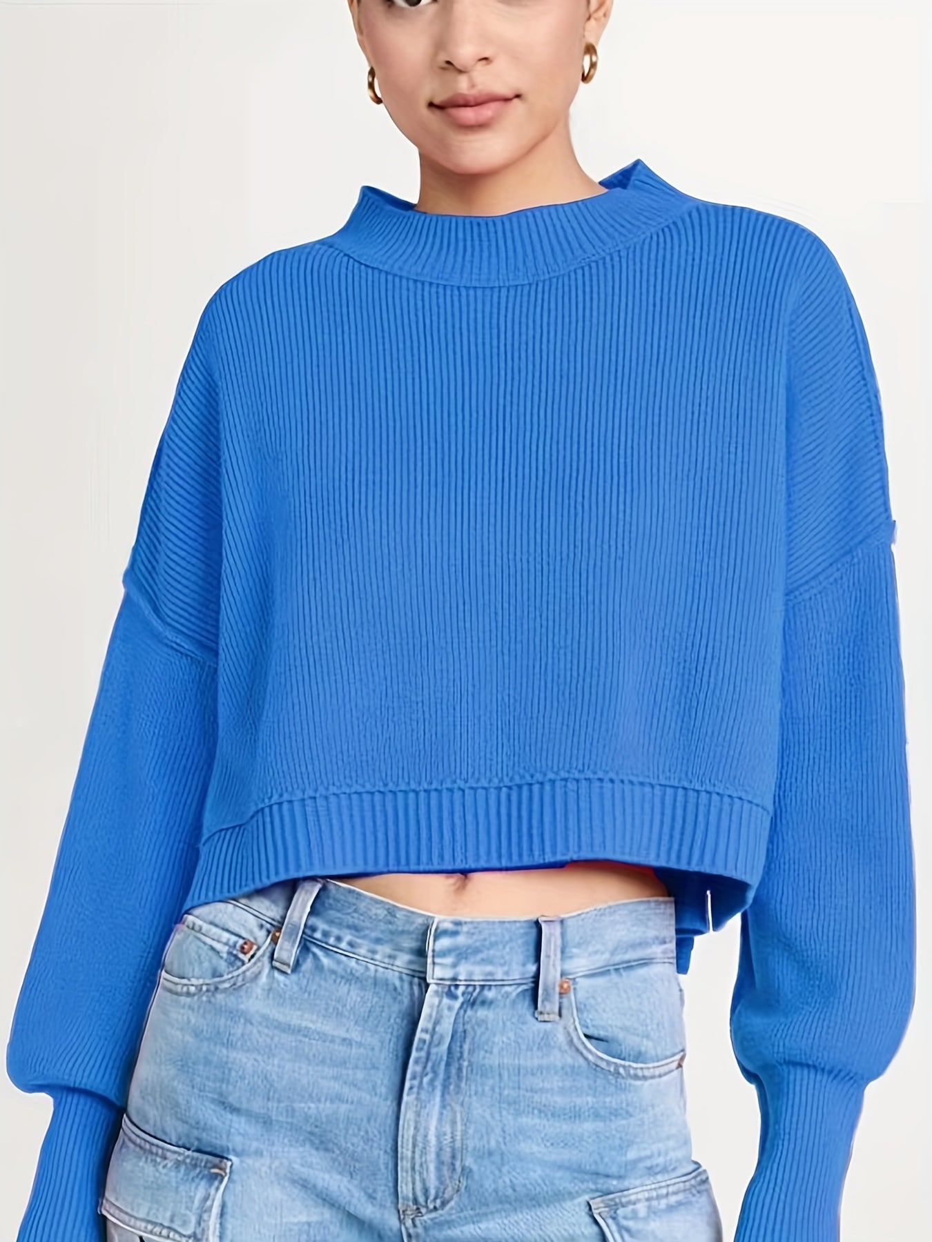  Solid Long Sleeve Crew Neck Sweater