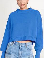  Solid Long Sleeve Crew Neck Sweater