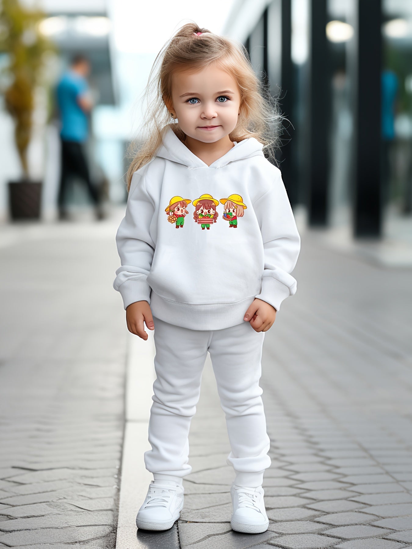 OERYUI Cartoon Girl Print Hooded Pullover Pants Set For Sports