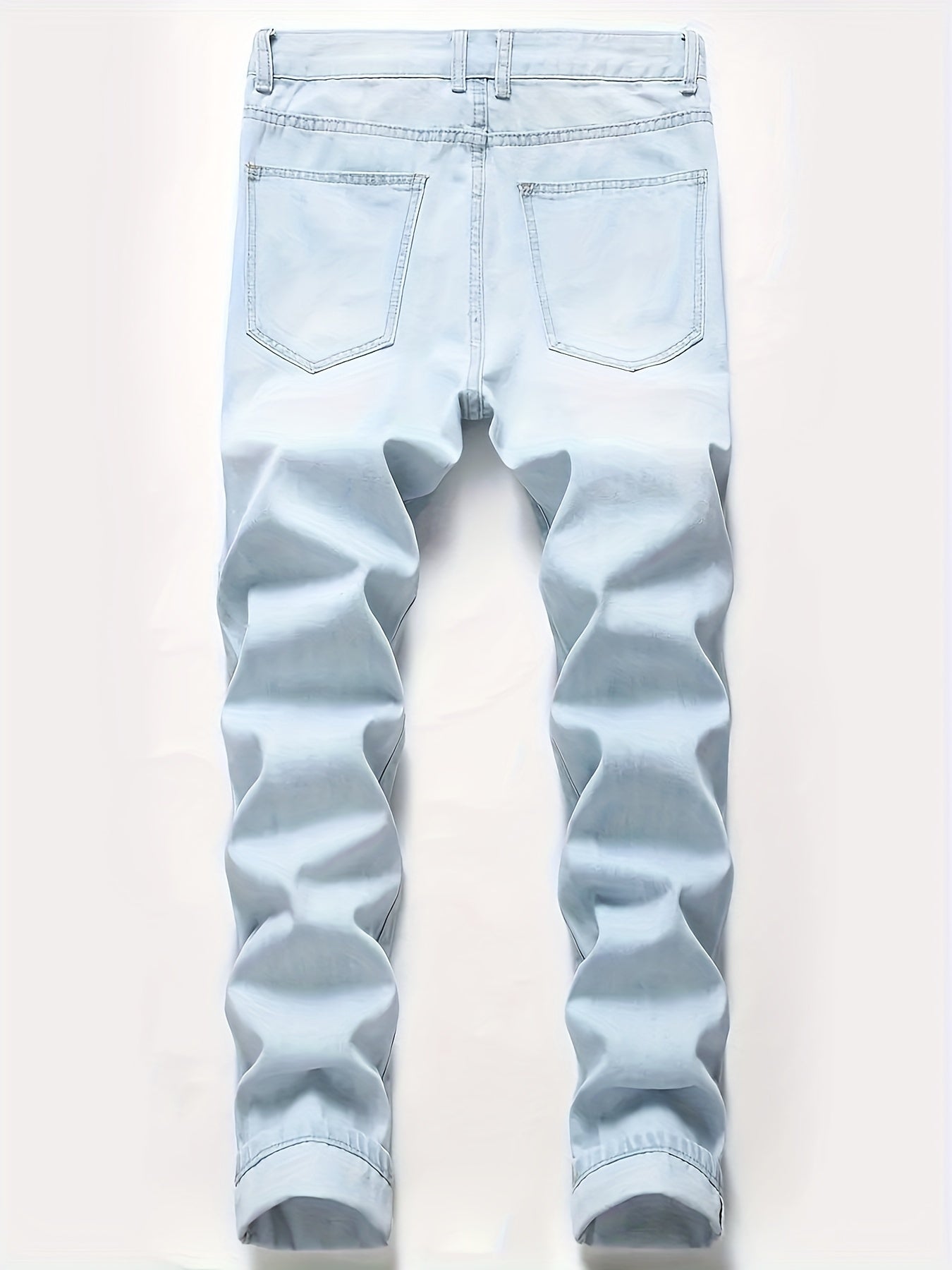 Slim Fit Ripped Jeans Men's Casual Street Style Distressed Denim Pants