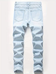 Slim Fit Ripped Jeans Men's Casual Street Style Distressed Denim Pants