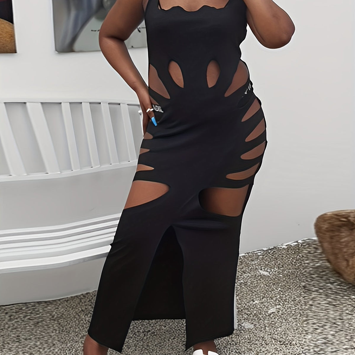  Sexy Party Dress Plain Cut Out Slim Fit Party Dress