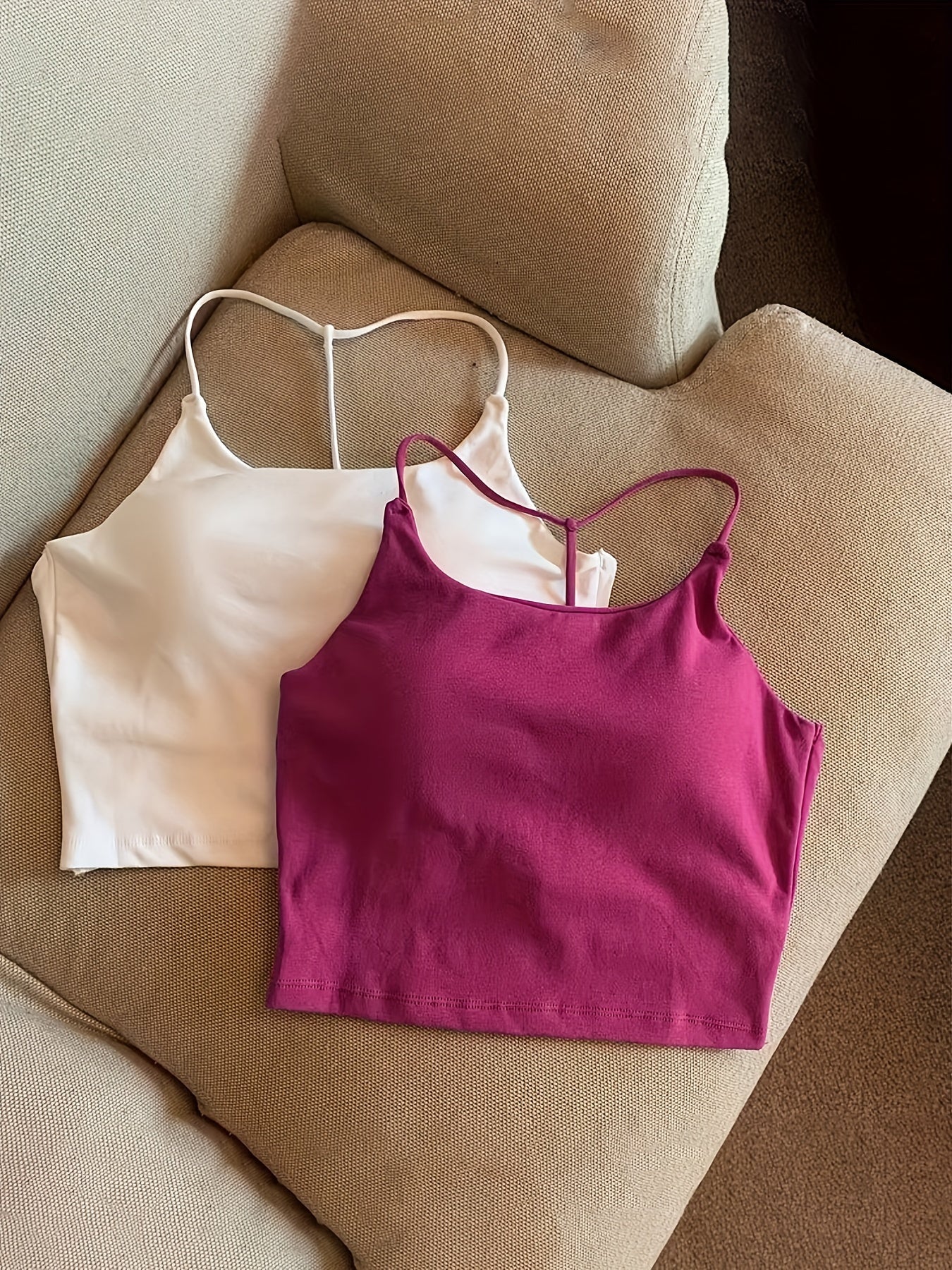 2pcs Girl's Solid Cami Top Padded Undershirts for Teens 13-20 Years Old