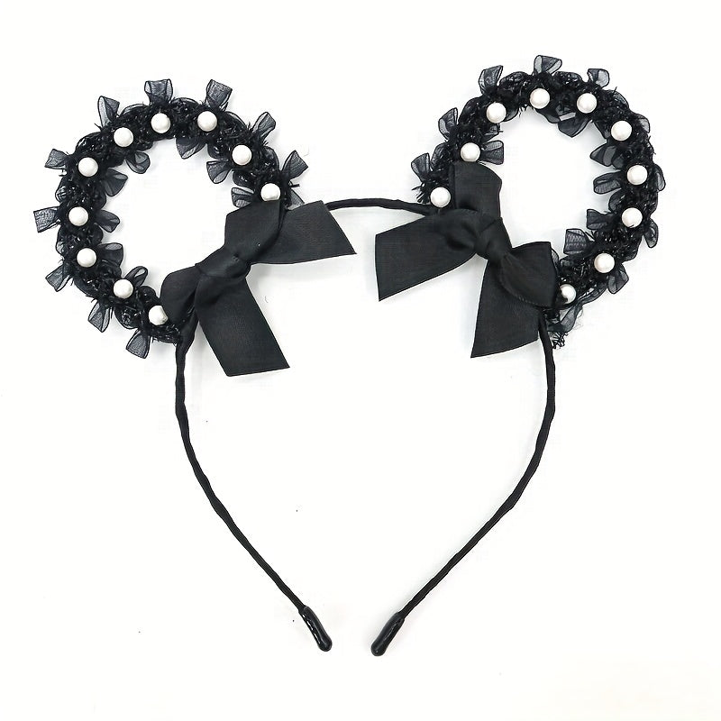 Lace Animal Ears Hair Band Ribbon Bow Cat Ears Decor Headband