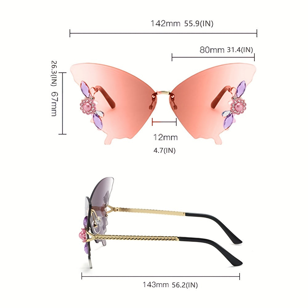 Butterfly Sunglasses Faux Pearl Decor Rimless Glasses UV400