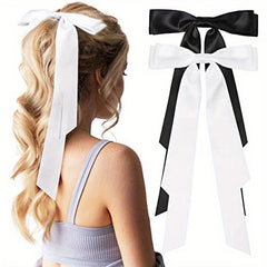 2pcs Bow Hair Scarf Clip Ribbon French Barrette Non Slip Hair Clip