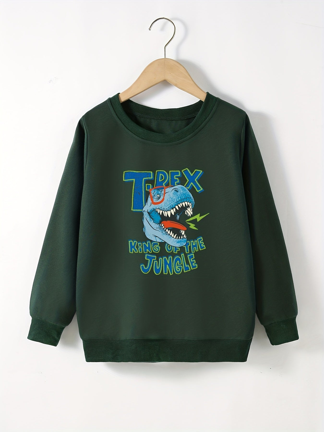 Funny Dino Print Boys Sweatshirt Long Sleeve Crew Neck Tops Kids Clothing