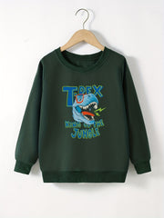 Funny Dino Print Boys Sweatshirt Long Sleeve Crew Neck Tops Kids Clothing