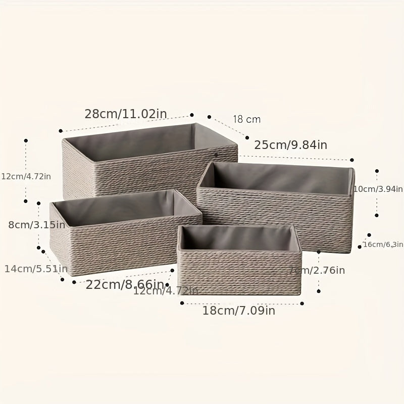 4pcs Paper Rope Woven Storage Baskets for Home Organization