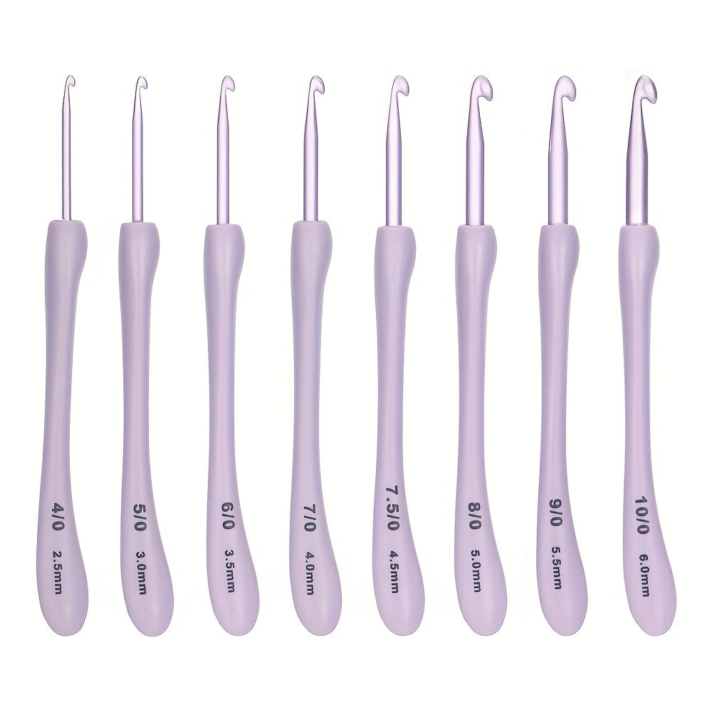 Purple Ergonomic Crochet Hook Set Lightweight Aluminum Crochet Needles