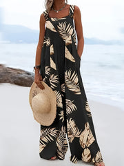 Boho Tropical Print Cami Jumpsuit Sleeveless Wide Leg