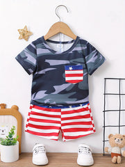 Baby Boys Coconut Tree Print T-shirt & Shorts Set Summer Beach Vacation Clothes