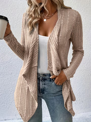  Casual Cardigan Solid Waterfall Collar Open Front