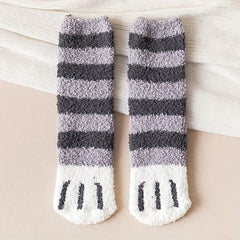 3 Pairs Cat Claw Print Socks Fuzzy & Warm Women's Stockings