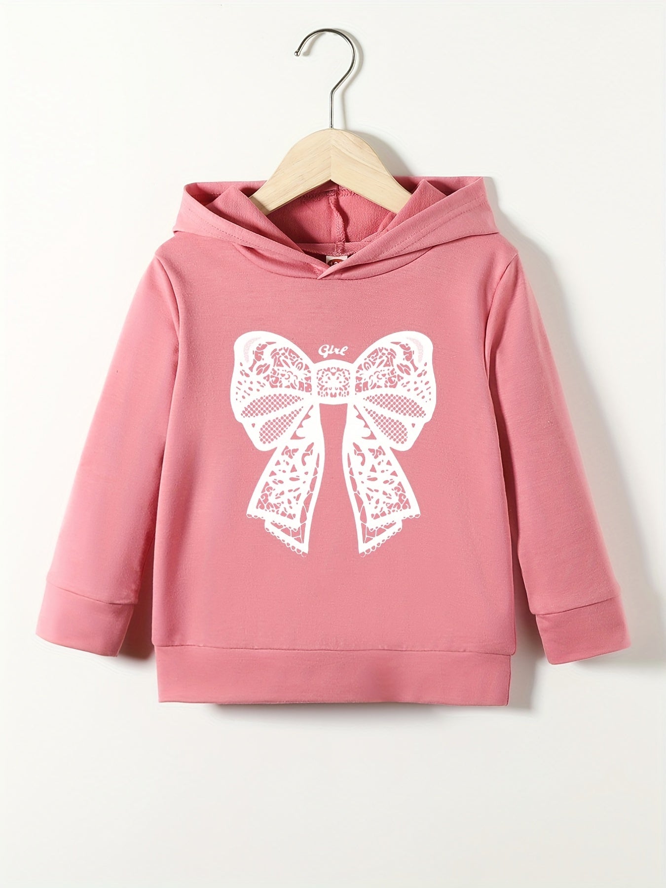 Girls Bow Print Hooded Sweatshirt Top Long Sleeve Pullovers Spring Autumn