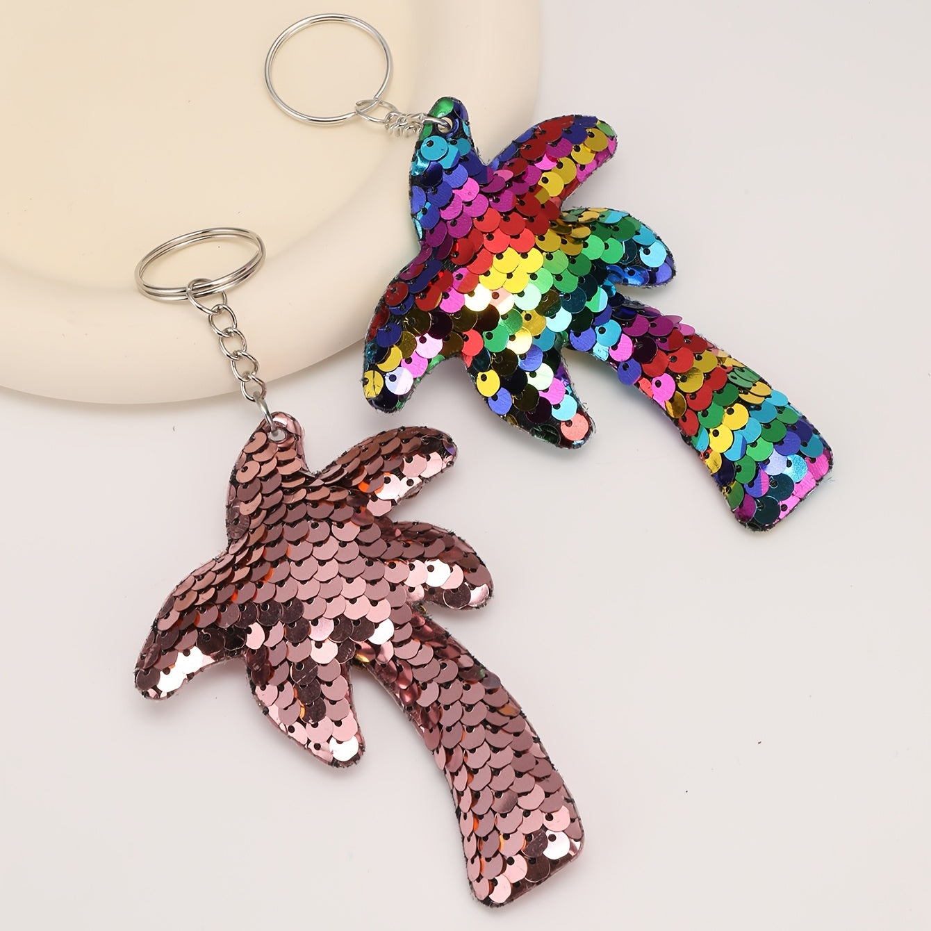 8pcs Coconut Tree Keychain Sequin Pendant Cartoon Bag Key Chain Keyring