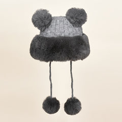 Women's Winter Plush Hat with Bear Ears and Fur Ball