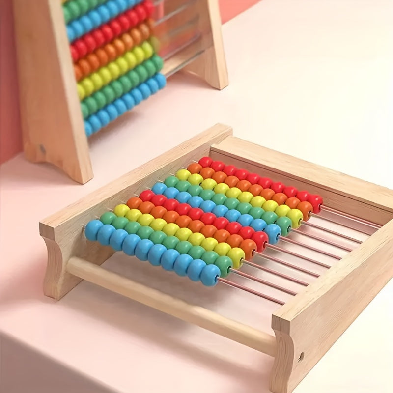 Wooden Abacus with Colorful Beads and Number Cards