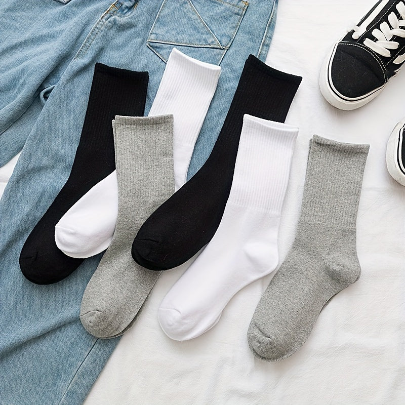 Comfy & Breathable 5 Pairs Solid Socks Women's Stockings & Hosiery