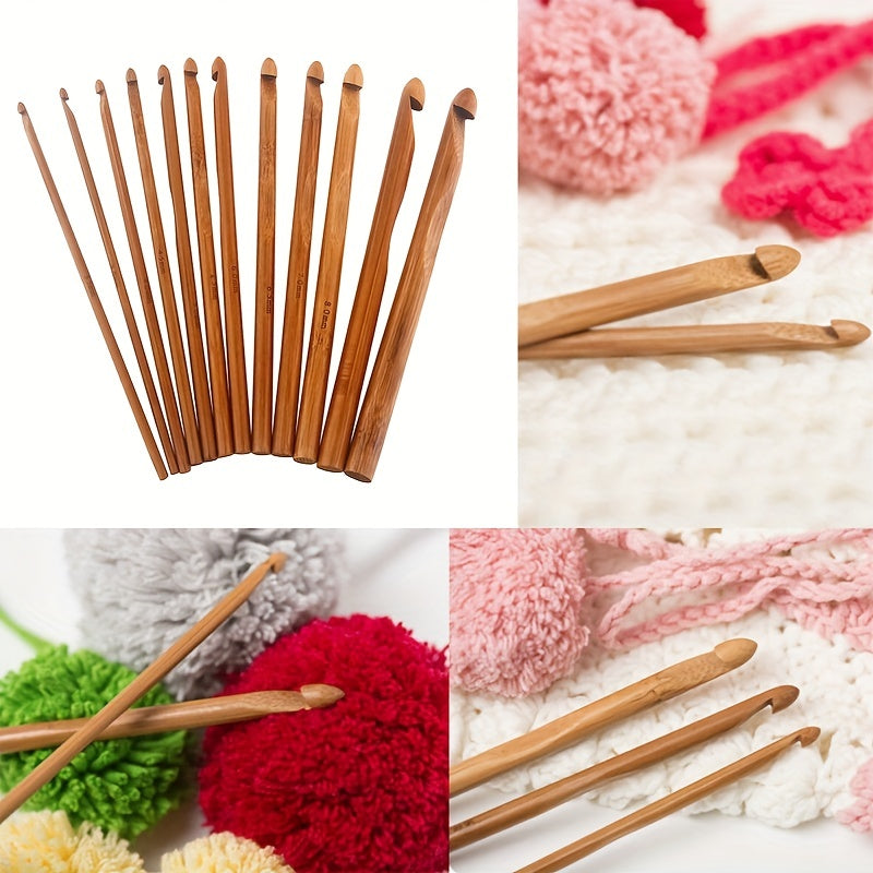 12pcs Bamboo Crochet Hooks Set Knitting Tool For Sweater Scarf