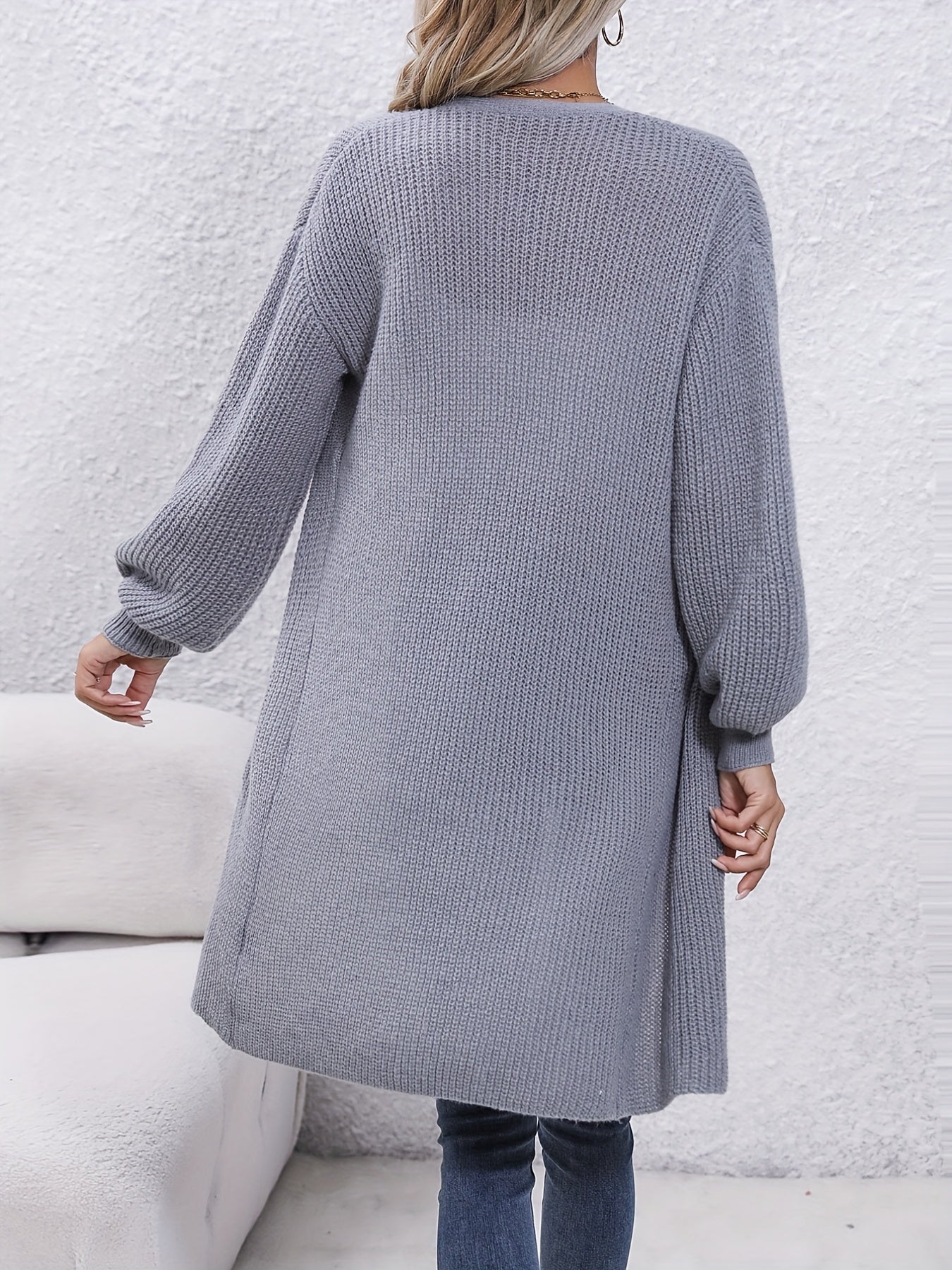 Long Length Knit Cardigan Open Front Long Sleeve