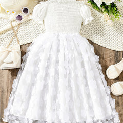 Girls' Flowers Appliques Smocked Princess Dress
