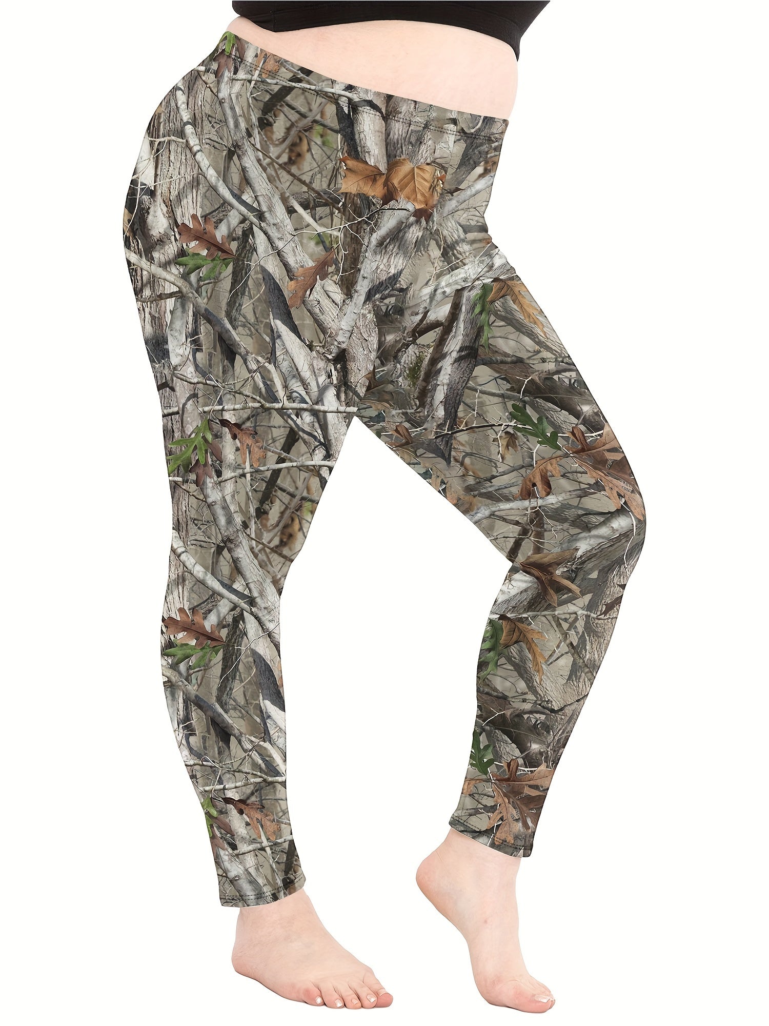 Sports Leggings Women's Plus Branch Print High Waisted Stretchy