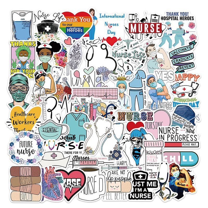50pcs Nurse Series Graffiti Stickers Self Adhesive Decoration For Phone Luggage