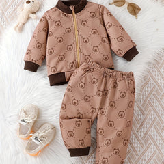 Baby Bear Print Sweatshirt Top & Athletic Trousers Set