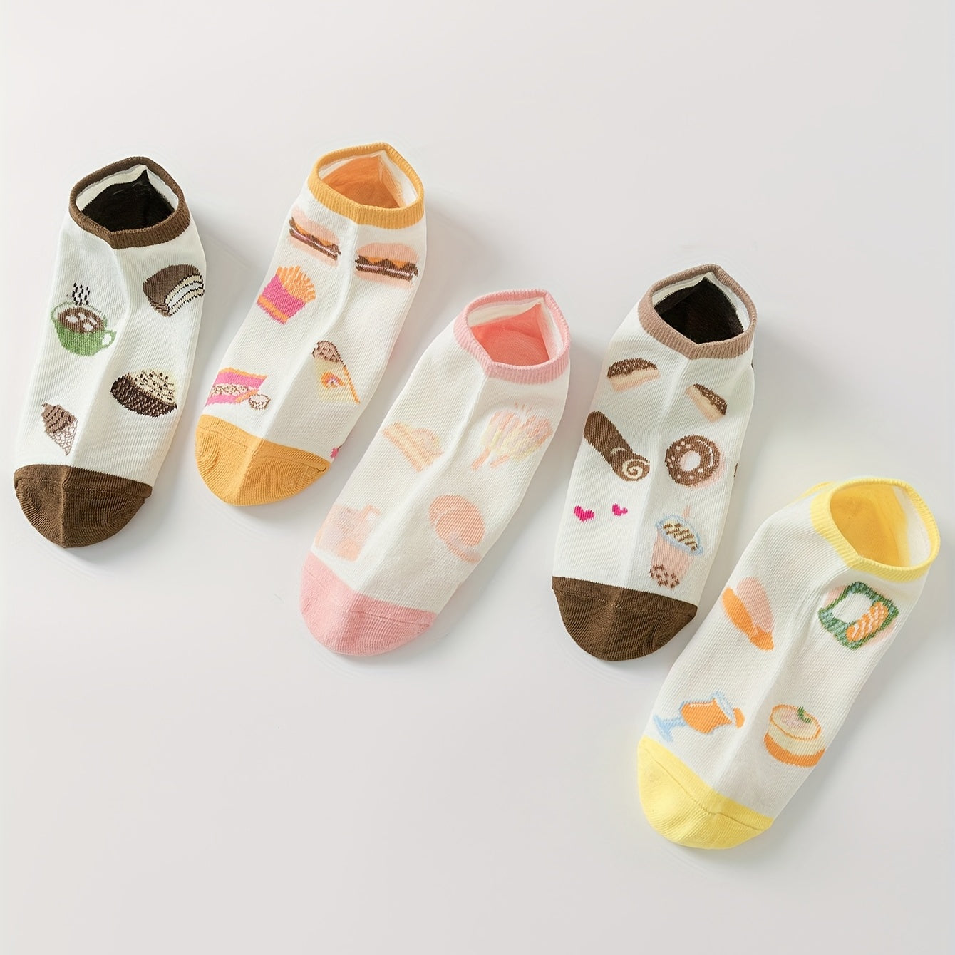 5 Pairs Cartoon Food Print Socks & Ankle Socks Women's Stockings