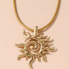 Golden Big Sun Pendant Necklace Vintage Style Neck Accessories