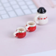 1:12 Scale Ceramics Cups & Pot Set - Red Ceramic Coffee & Tea Cups with Lids