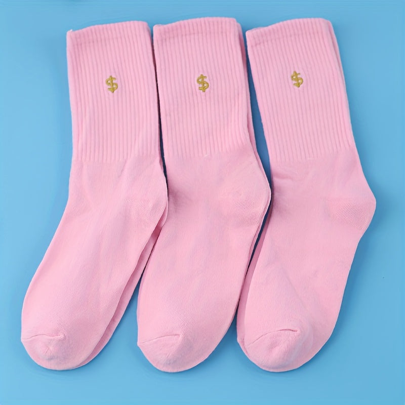 3 Pairs Money Print Socks Comfy & Breathable Mid Tube Socks