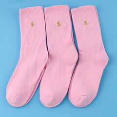 3 Pairs Money Print Socks Comfy & Breathable Mid Tube Socks
