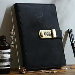 Vintage Leather Diary Notebook with Lock Retro Compass Plain Paper