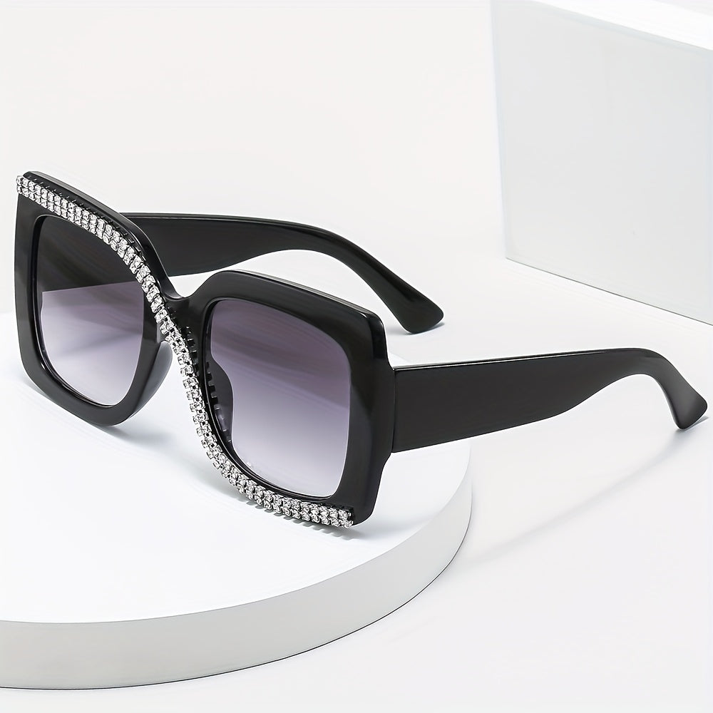 Rhinestone Decor Sunglasses Gradient Mirror Lens UV400