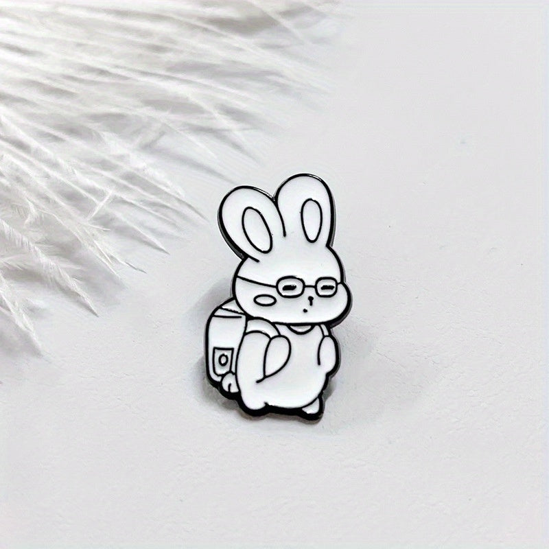 Cute Rabbit Glasses Brooch Pin Cartoon Badge for Backpacks Sweaters Jackets