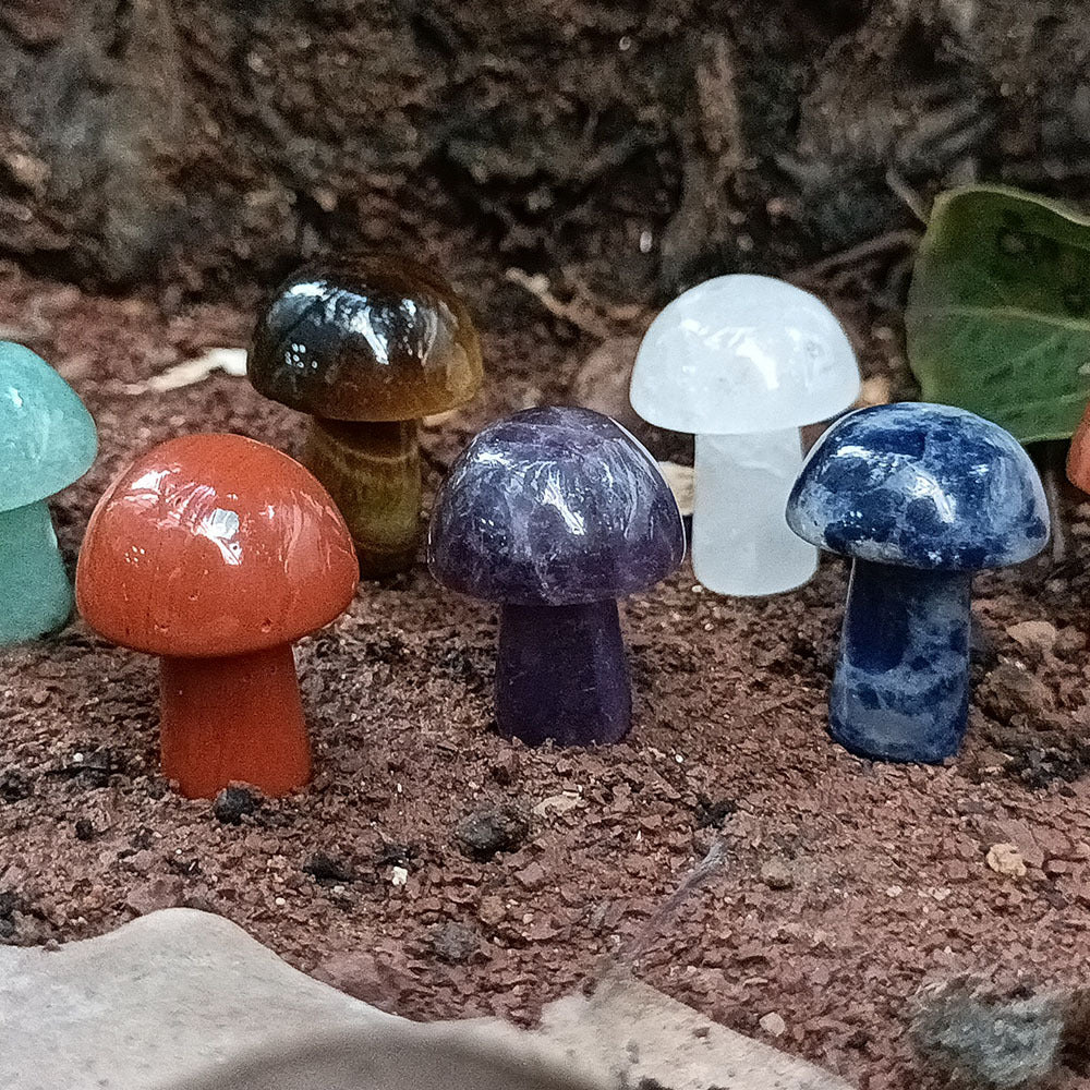 Hand Carved Mushroom Crystal Gemstone DIY Jewelry Gift