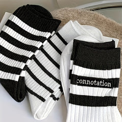 6 Pairs Striped Print Mid Tube Socks Women's Stockings