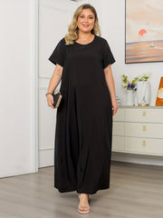  Solid Short Sleeve Maxi Dress