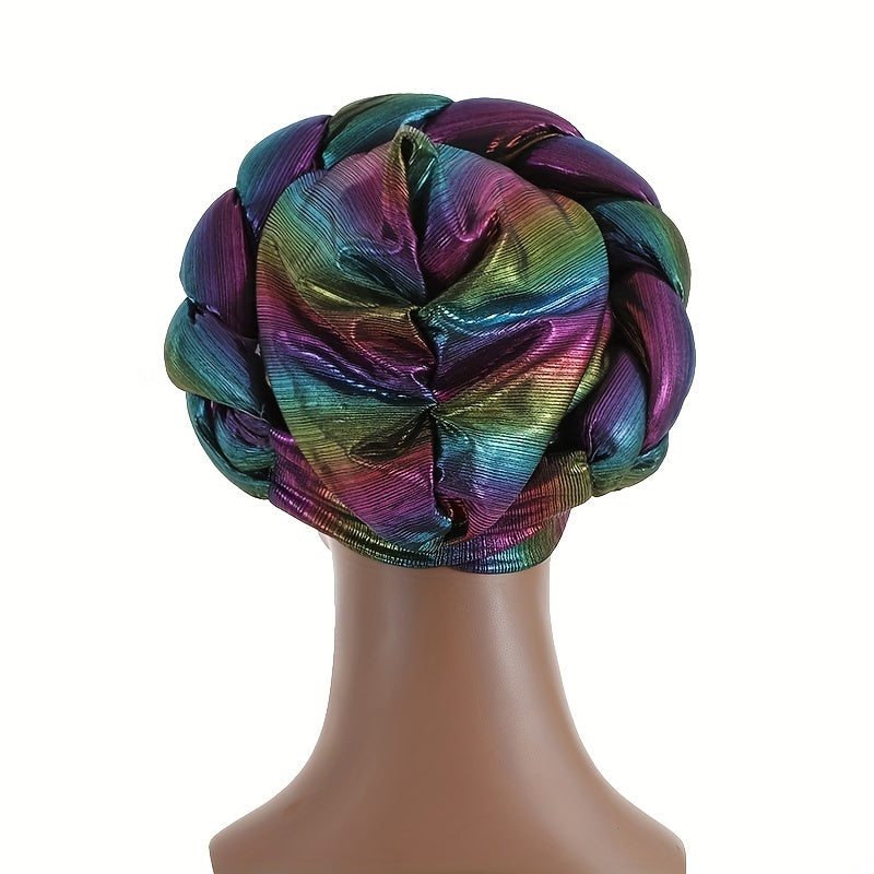 Gradient Turban Cap Braided Hijab Hat Pre tied Head Wrap Elastic Bonnet