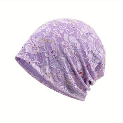Lace Slouchy Beanie Rhinestone Turban Hat Lightweight Skull Cap