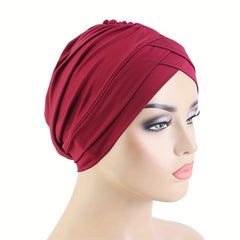 Double Cross Ruched Turban Hat Inner Cap Solid Head Wrap Stretchy