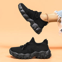 Women's Breathable Knit Sneakers Low Top Lace Up Running Shoes