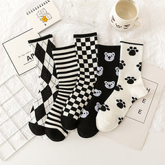 5 Pairs Bear & Paw Print Mid Tube Socks Women's Stockings