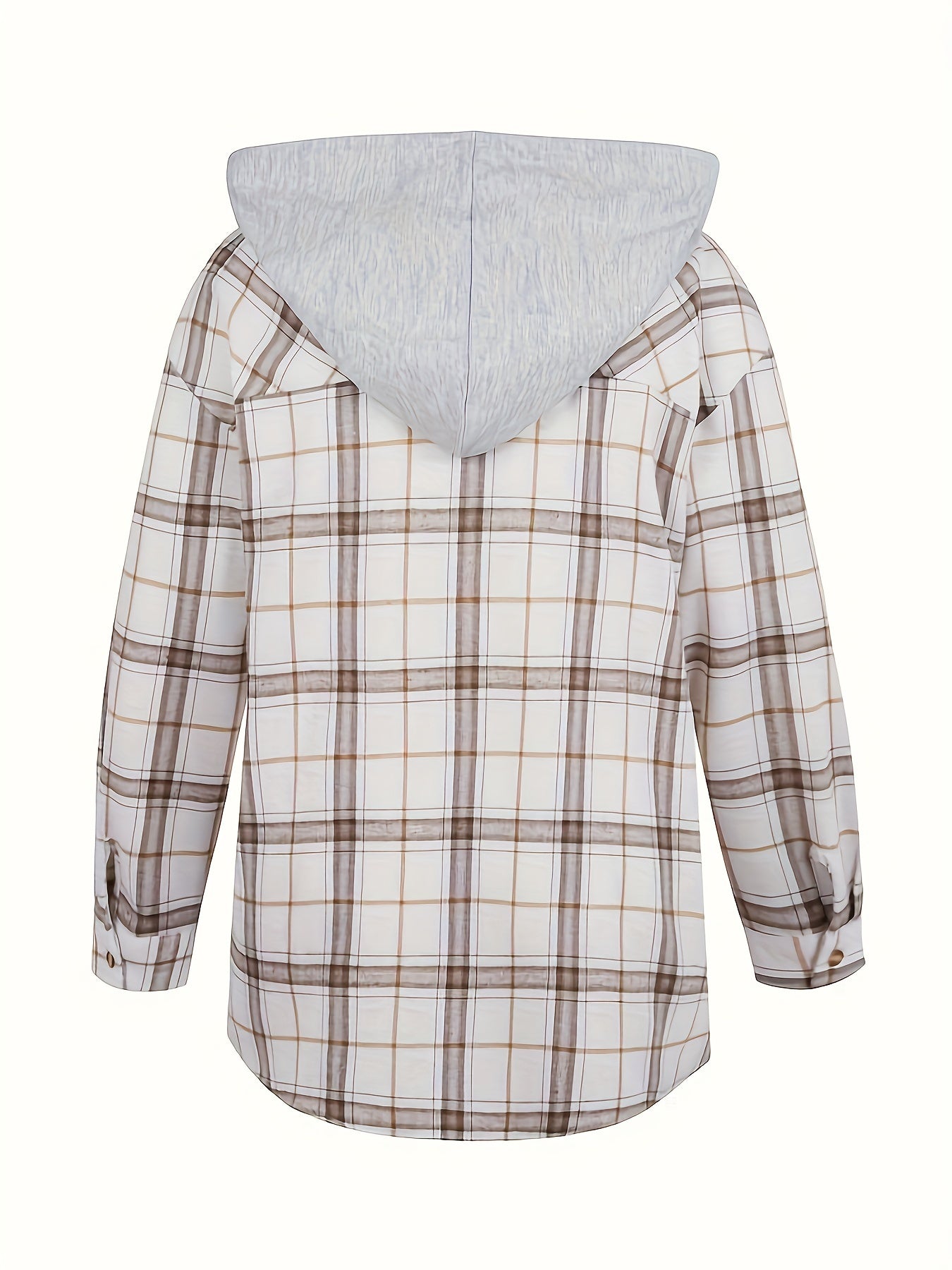 Plaid Print Drawstring Hooded Shirt