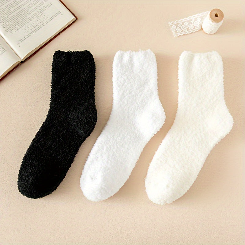 3 Pairs Warm Fuzzy Socks Soft Mid Tube Stockings