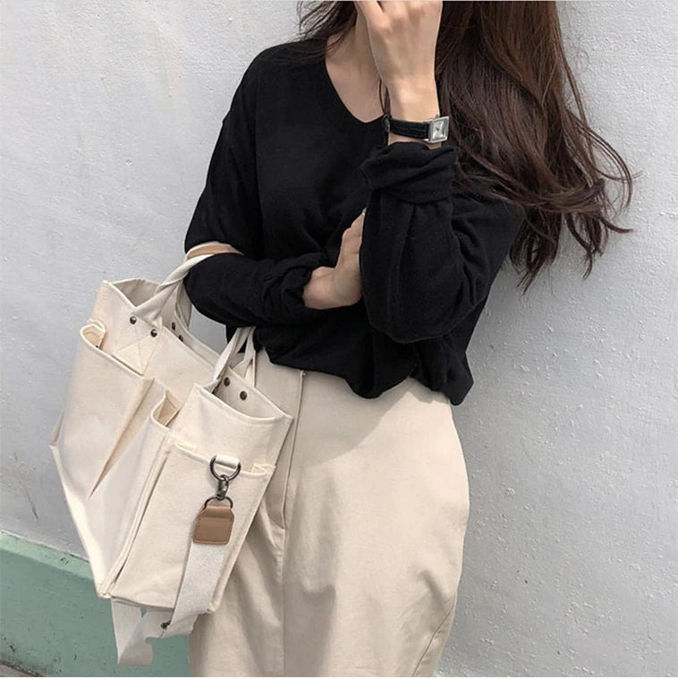 Canvas Tote Women Handbags Wide Strap Shoulder Crossbody Bags